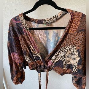 Farm Rio Cropped animal print top